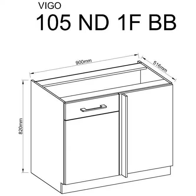 Konyhaszekrény Vigo fehér HG 90ND 1F BB,3