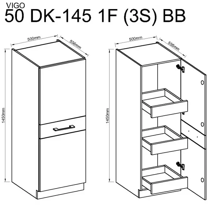 Konyhaszekrény Vigo fehér HG 50DK-145 1F (3S) BB