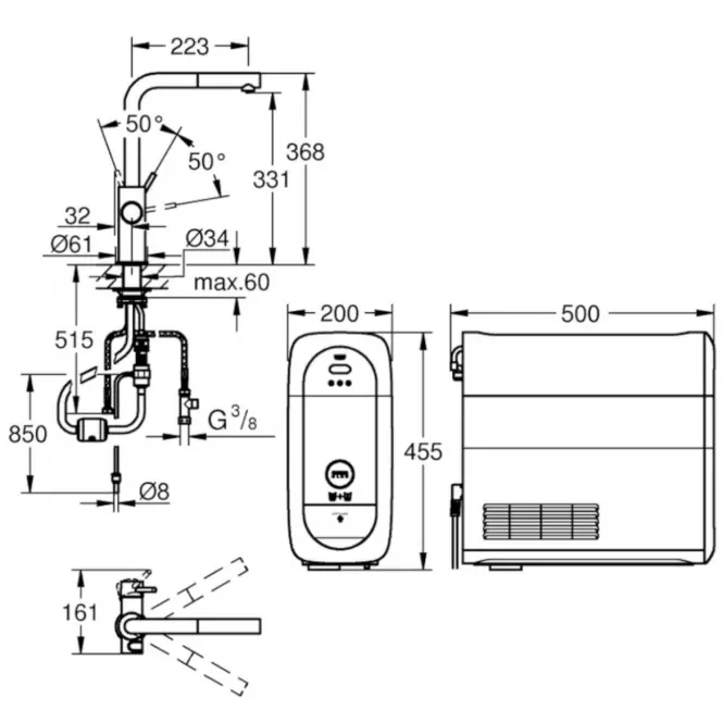 Kezdő szett álló GROHE BLUE HOME 31539DC0,2
