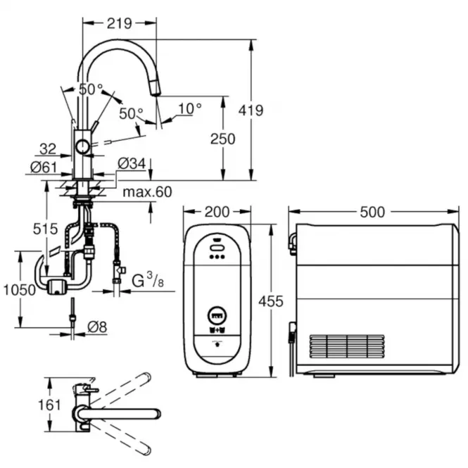 Kezdő szett álló  GROHE BLUE HOME 31541DC0,2