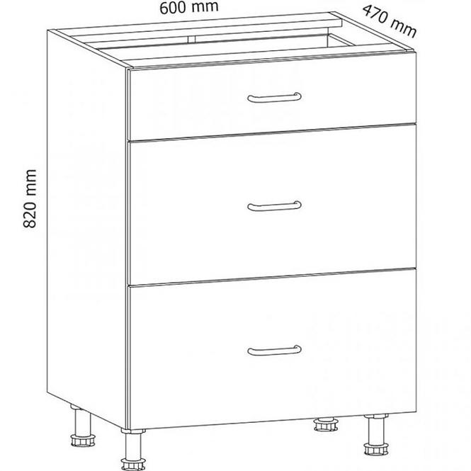 Konyhaszekrény Linea D60S3 grey