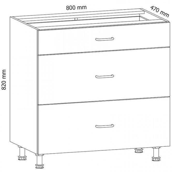 Konyhaszekrény Linea D80S3 grey,2