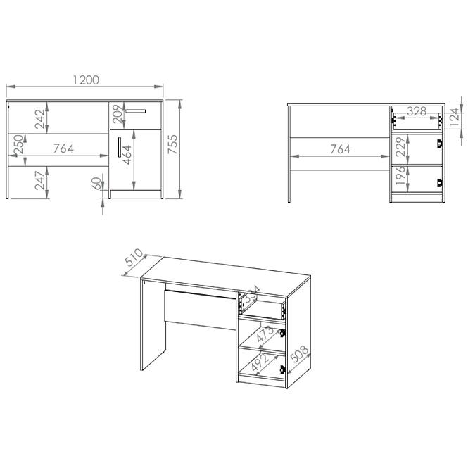 Íróasztal Fini 08 tölgy artisan/fehér/antracit