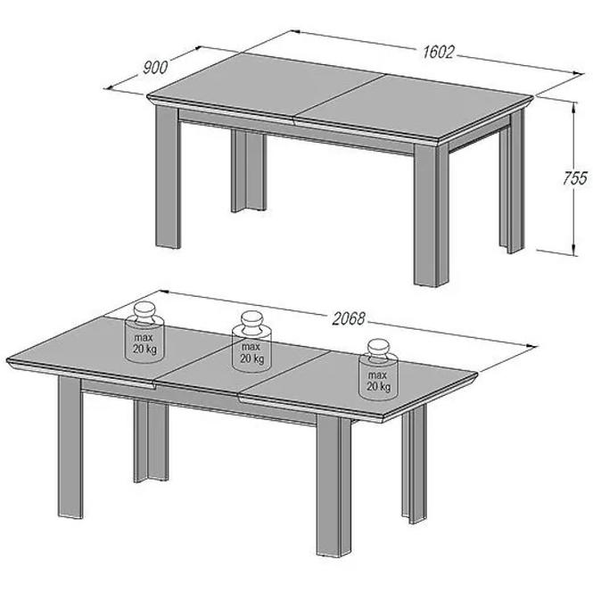 Kinyitható asztalok  Kashmir KSMT40-D43  160/206,6x90cm