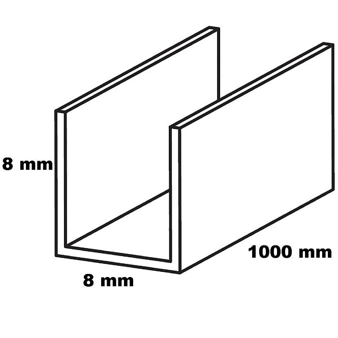Profil U-alakú alumínium ezüst 8x8x1000,2