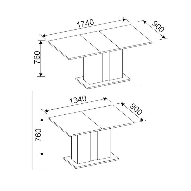Kinyitható asztalok  Grays 134/174x90cm  Beton/fehér