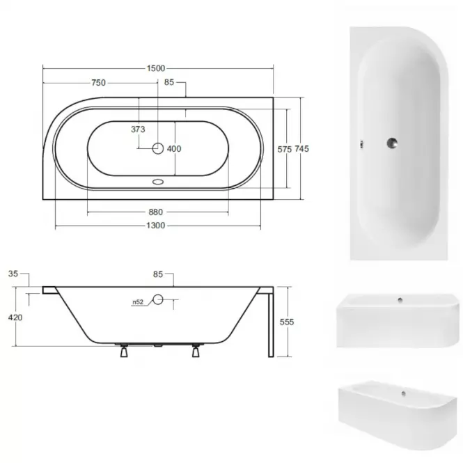 Kád Avita 150x75 L+kádláb