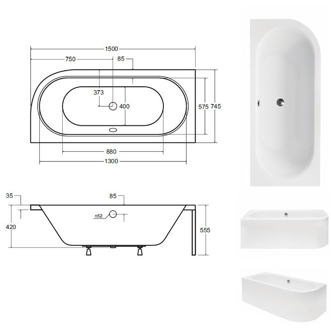 Kád Avita 150x75 L+kádláb