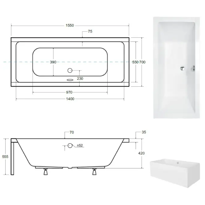 Kád Quadro 155/70,3