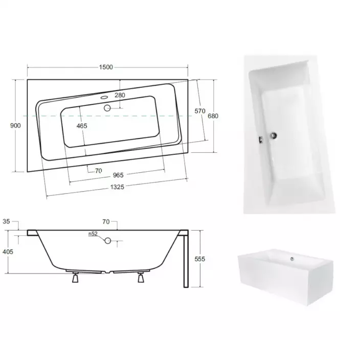 Kád Infinity 150/90 L + kádláb