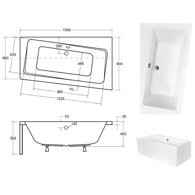 Kád Infinity 150/90 P + kádláb