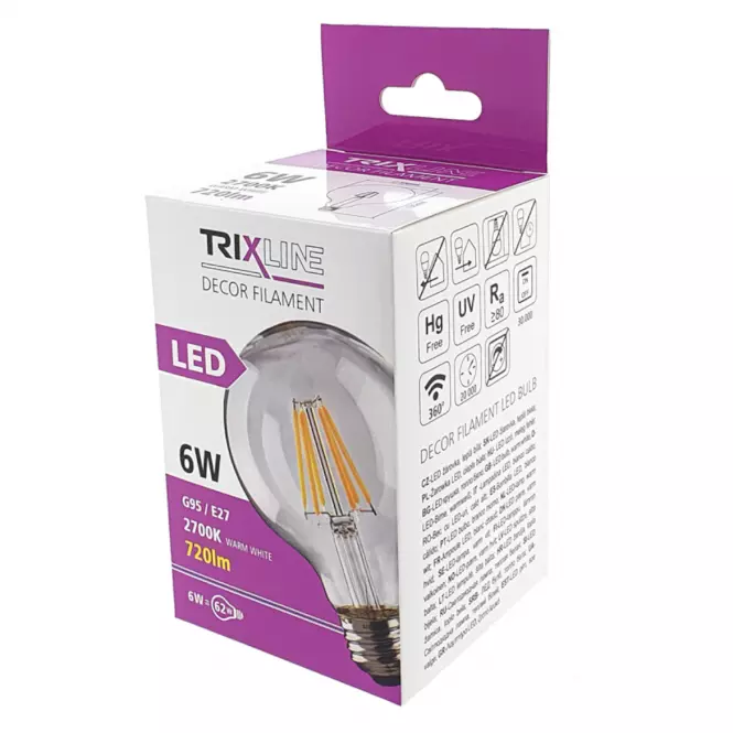 Izzó LED G95 6W E27 2700K Decor Filament,2