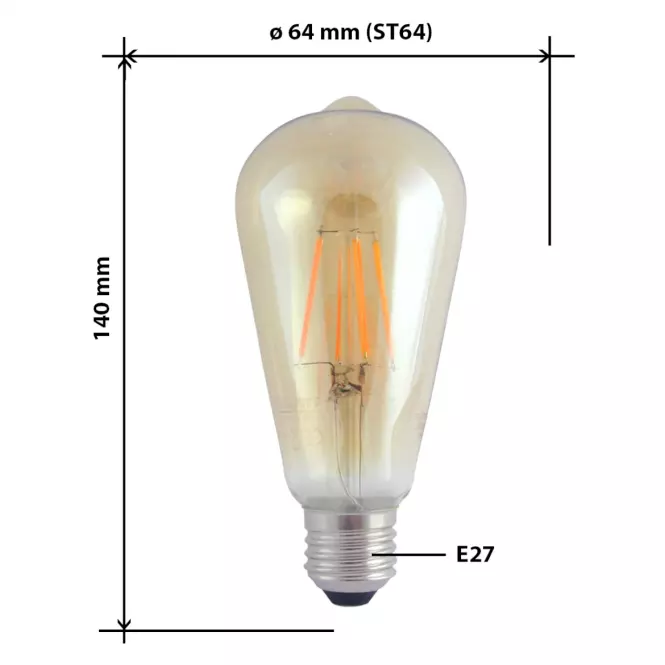 Izzó LED ST64 8W E27 1600K Gold Decor Filament,3