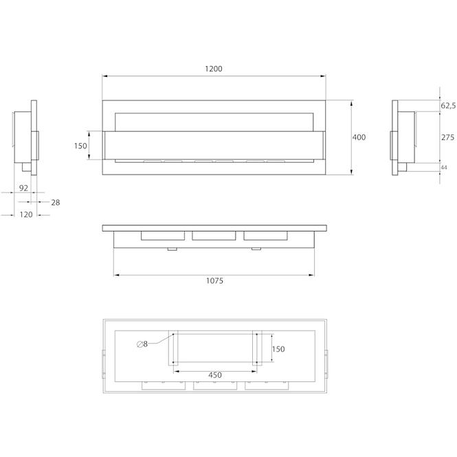 Biokandalló 1200x400 üveg fekete szerkezettel,2