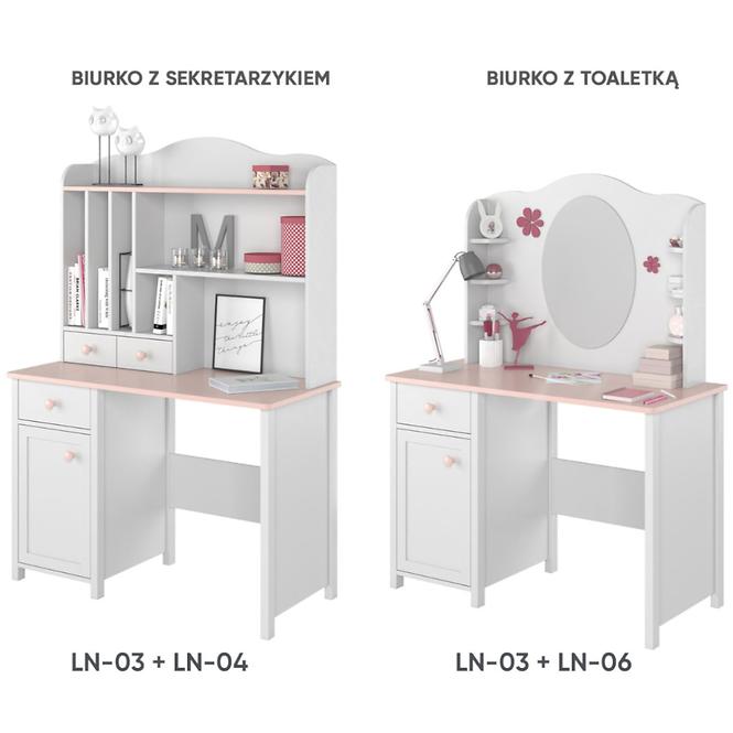 Íróasztal 1D1S Luna LN-03 fehér/rózsaszín