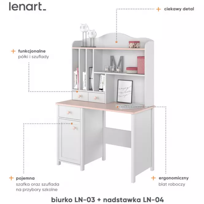 Szekrény Luna LN-04 fehér/rózsaszín,5