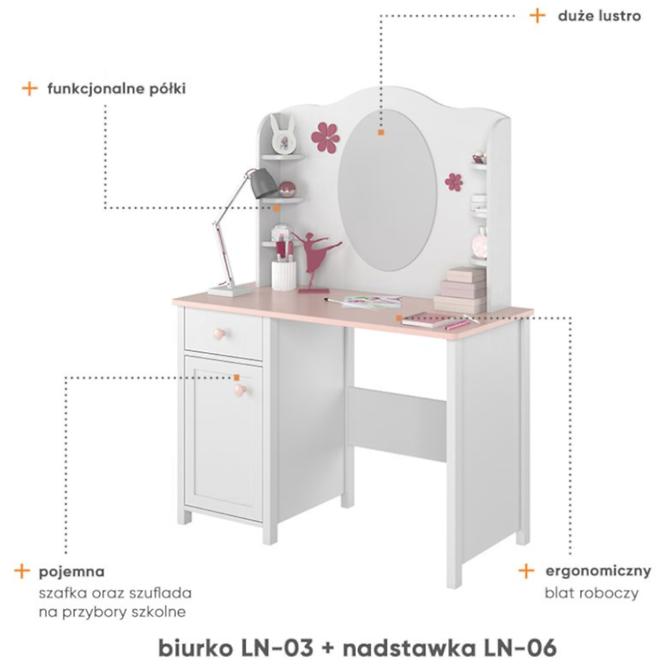 Fésülködő asztal Luna LN-06 fehér/rózsaszín