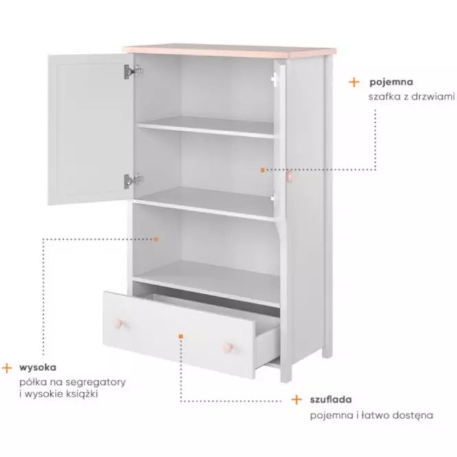 Komód 2D1S Luna LN-11 fehér/rózsaszín