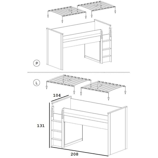 Ágy + Íróasztal  Gumi G15 Briliáns fehér/Antracit,2