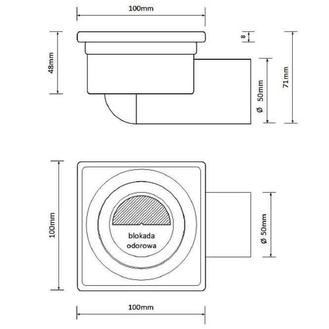 Padlóösszefolyó Axus mat 10x10 forgatható 360 FI 50 11315