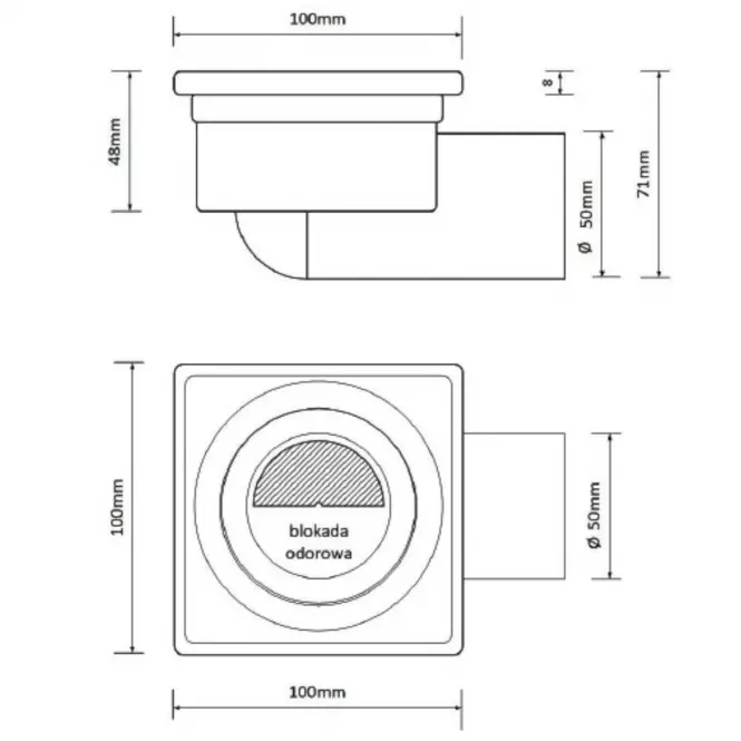 Padlóösszefolyó Axus mat 10x10 forgatható 360 FI 50 11315,2