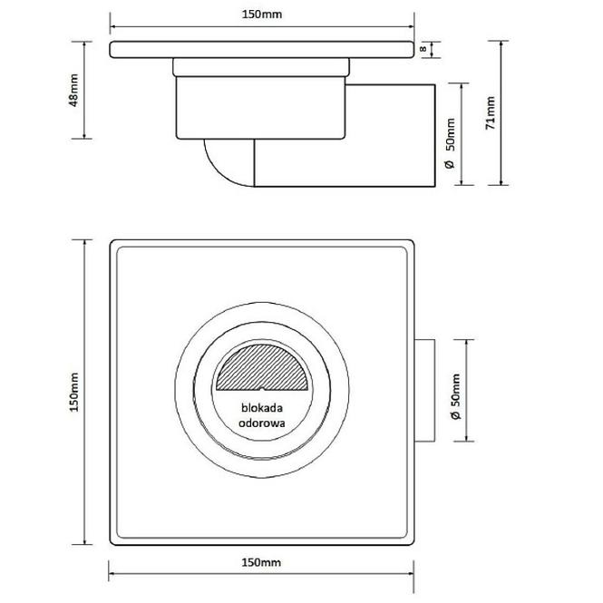 Padlóösszefolyó Axus mat 15x15 forgatható 360 FI 50 11312