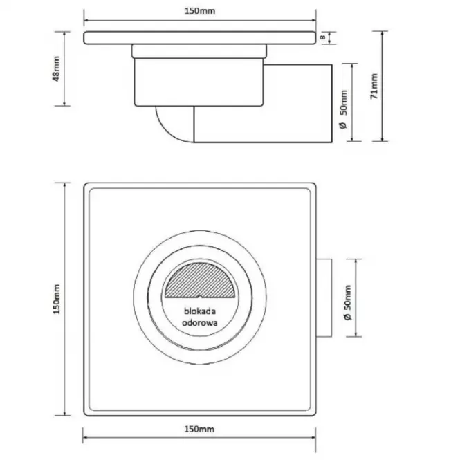 Padlóösszefolyó Axus mat 15x15 forgatható 360 FI 50 11312,2