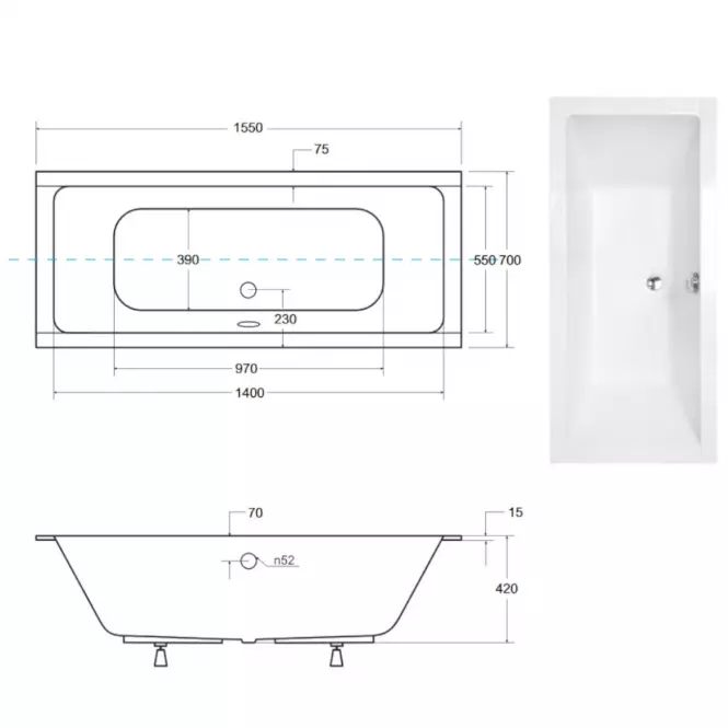 Kád Quadro Slim 155/70