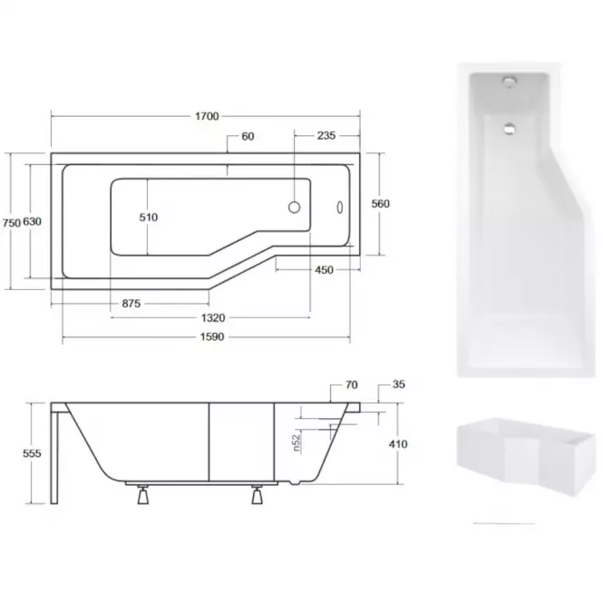 Kád Integra 170/75  L + kádparaván