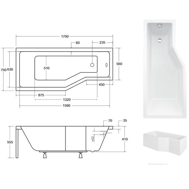 Kád Integra 170/75  L + kádparaván