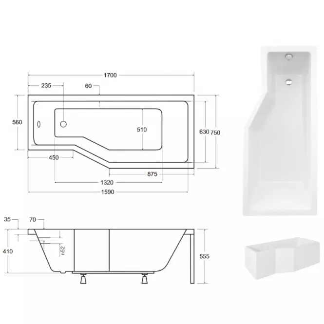 Kád Integra 170/75  P + kádparaván,4