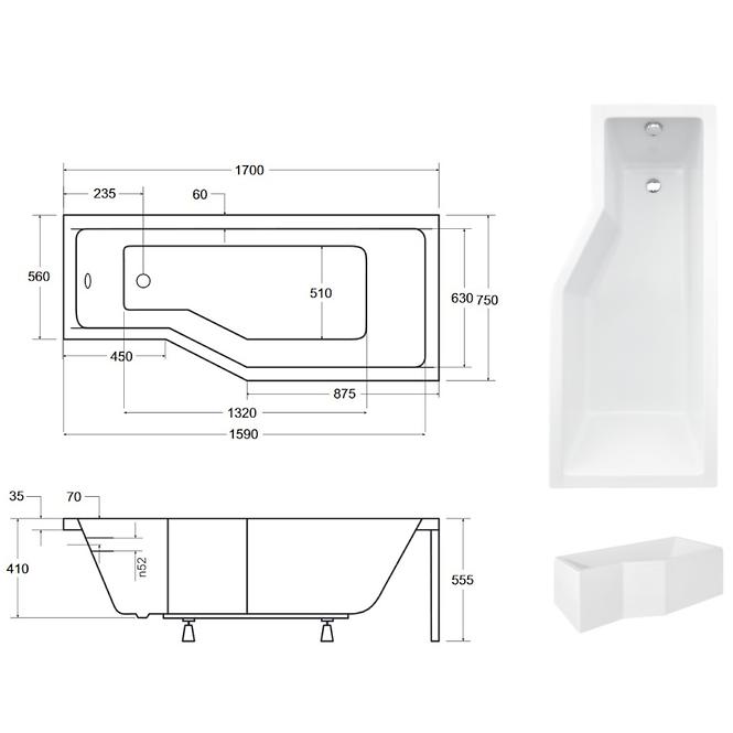 Kád Integra 170/75  P + kádparaván,4