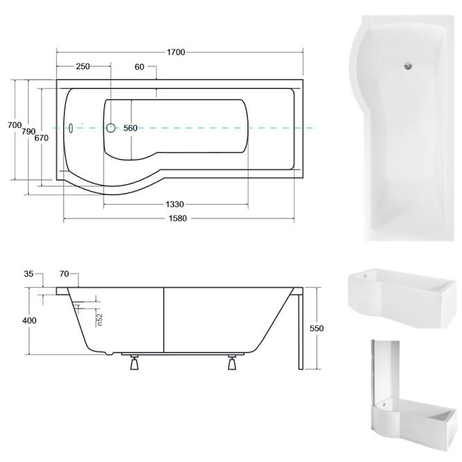 kád Inspiro 170/70  L + kádparaván