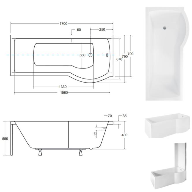 Kád  Inspiro 170/70  P + kádparaván