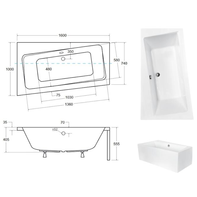 Kád Infinity 160/100 L+lábak