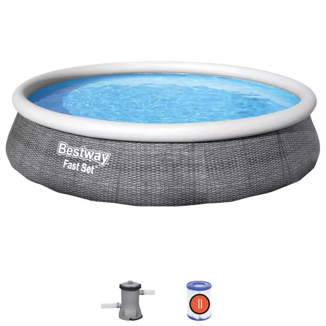 Rattanimitációs szürke 3.96x0.84m bővíthető medence szivattyúval 57376,2
