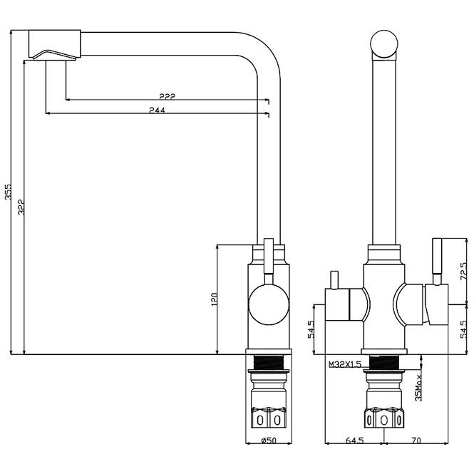 RodosHáromutas akkumulátor A vízszűrőhöz Inox,2