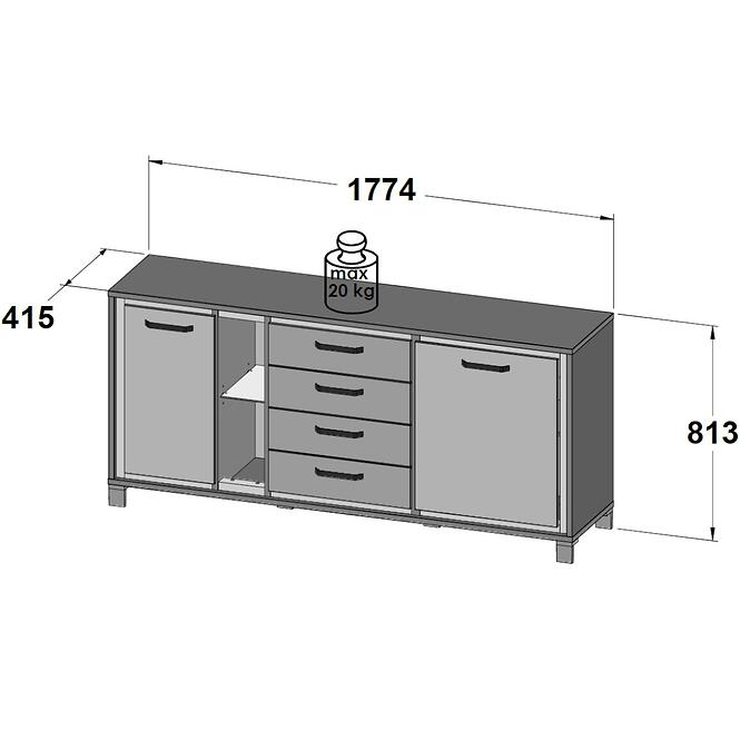 Komód L Trondheim 2D4S TDHK242L Tölgy Artisan,3