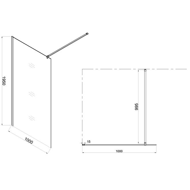 Zuhanyfal WALK-IN Fiord 100x195 fekete profil