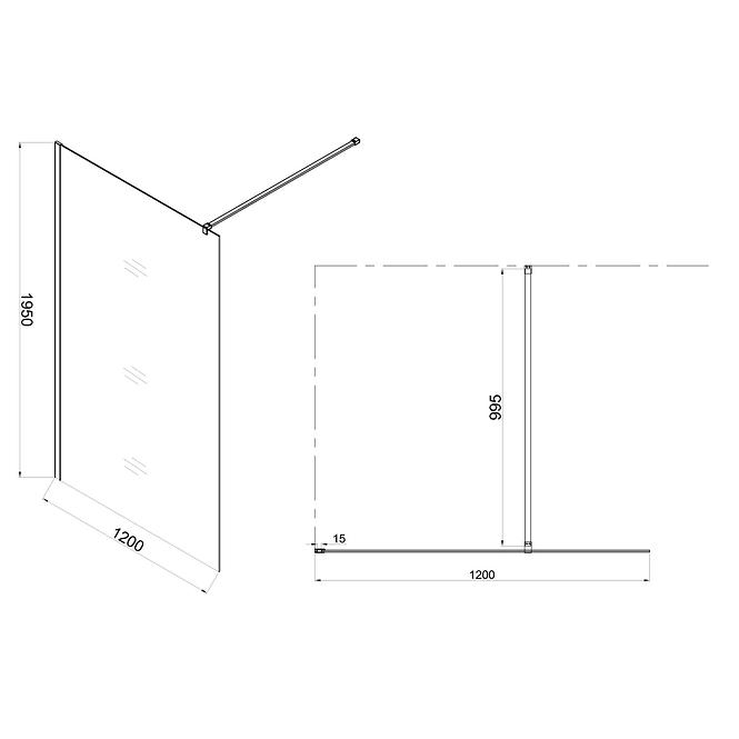 Zuhanyfal WALK-IN Fiord 120x195 fekete profil
