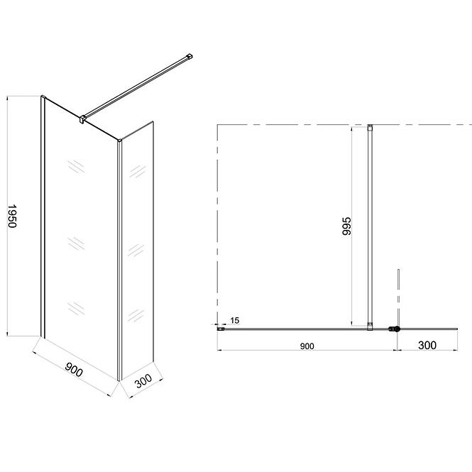 Zuhanyfal WALK-IN Leaf 90+30x195 króm profil