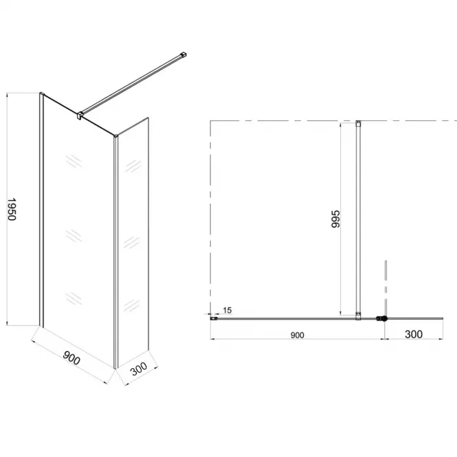 Zuhanyfal WALK-IN Leaf 90+30x195 króm profil,4