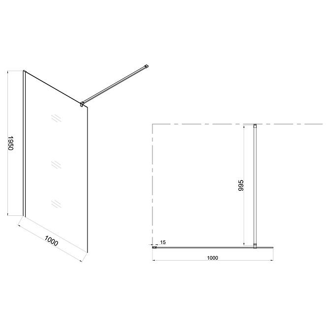 Zuhanyfal WALK-IN Soft 100x195 króm profil