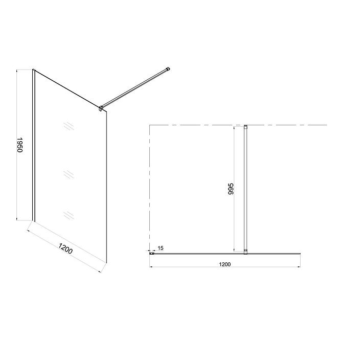 Zuhanyfal WALK-IN Soft 120x195 króm profil