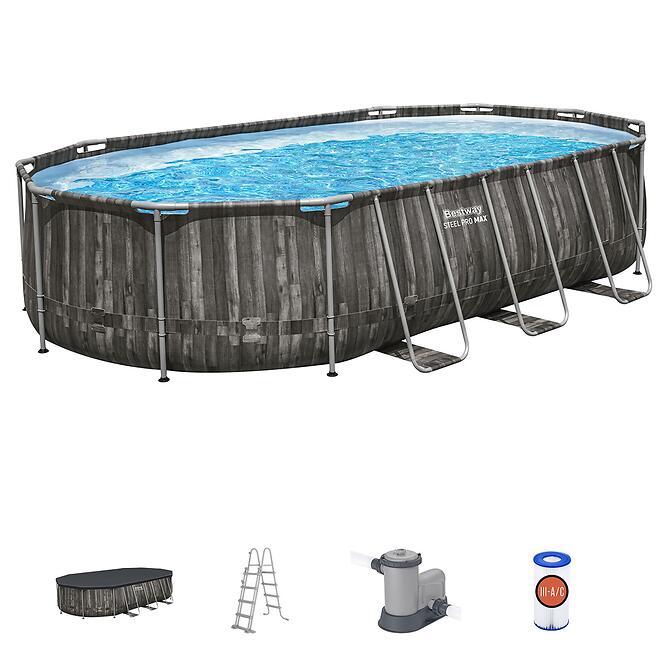 Ovális medence kerettel 6,10x3,66x1,22m 5611r deszkaimitáció,7