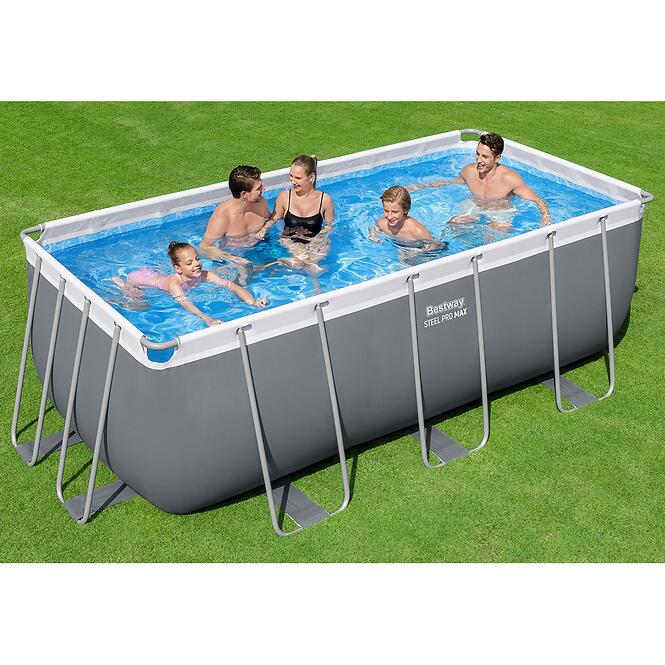 Szögletes fémvázas medence szivattyúval 4,12x2,01x1,22 m 56457,2