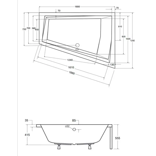Fürdőkád Intima Duo 180/125 P + láb