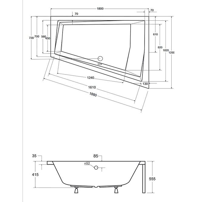 Fürdőkád Intima Duo 180/125 P + láb,3