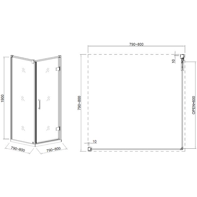 Zuhanykabin Maja 80X80X190 fekete profil,3