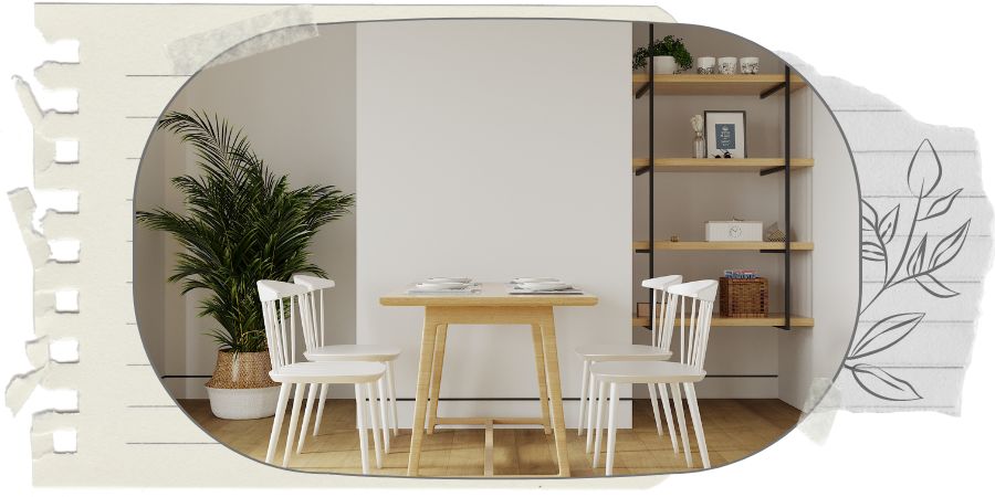 Elegáns étkezőasztal székekkel skandináv stílusban